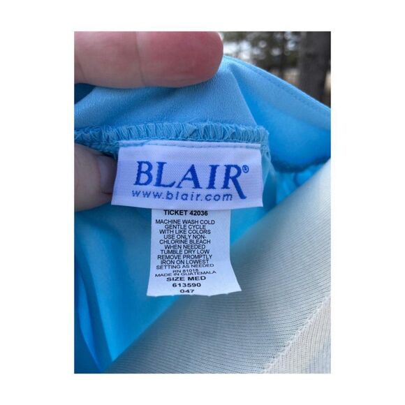 Retro Blair Blue Blouse Top Short Sleeve Raglan Sleeve Stretch Hem Sz M - Picture 4 of 7